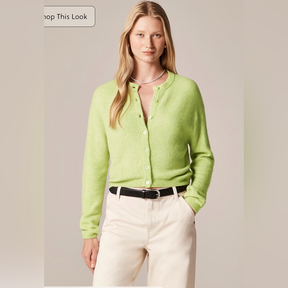 J. Crew Lime Green Button-Up Cashmere Blend Cardigan
